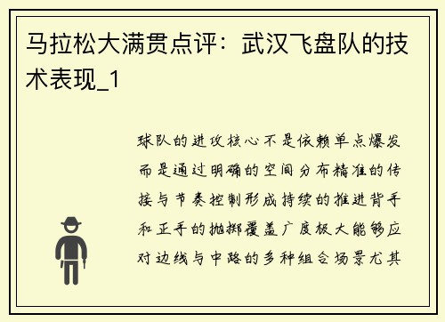 马拉松大满贯点评：武汉飞盘队的技术表现_1