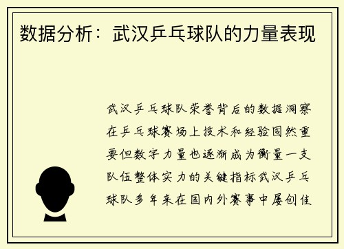 数据分析：武汉乒乓球队的力量表现